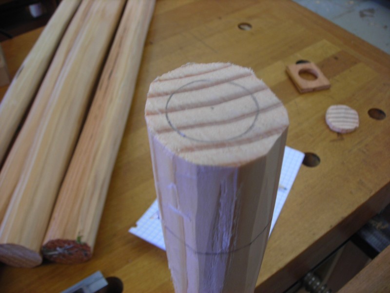 Diameter of tenon marked out on the end of the leg