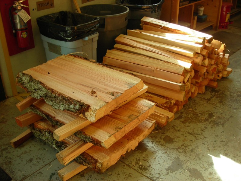 The end result was a nice pile of pieces for stool legs and stretchers, as well as few slabs that could potentially be used for seats.